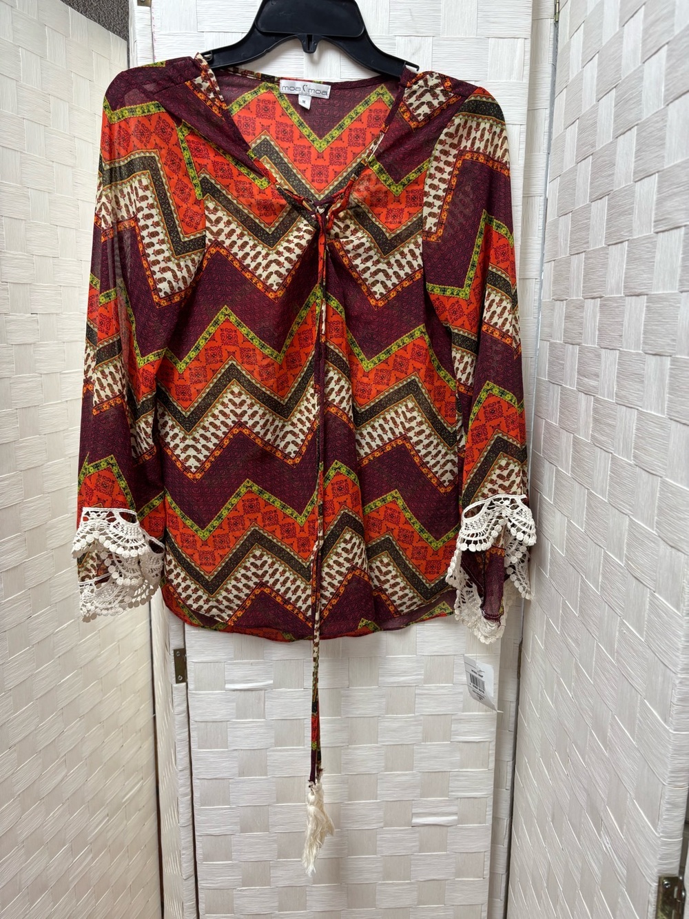 nwt moa moa lace up multicolor blouse size medium